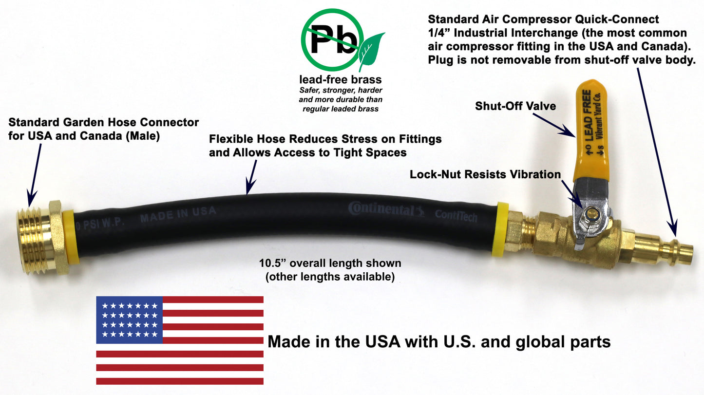 Winterize RV, Motorhome, Boat, Camper, and Travel Trailer: Air Compressor Quick-Connect Plug To Male Garden Hose Faucet Blow Out Adapter with Valve (Lead-Free Brass), Industrial Plug