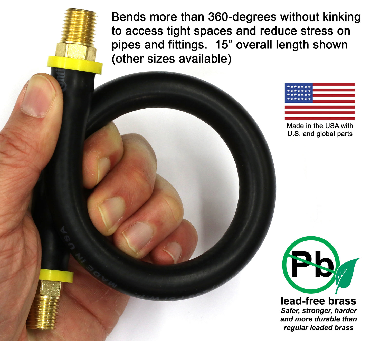 Short Air Compressor Hose: 1/4" Male NPT to 1/4" Male NPT Connections (Lead-Free Brass)
