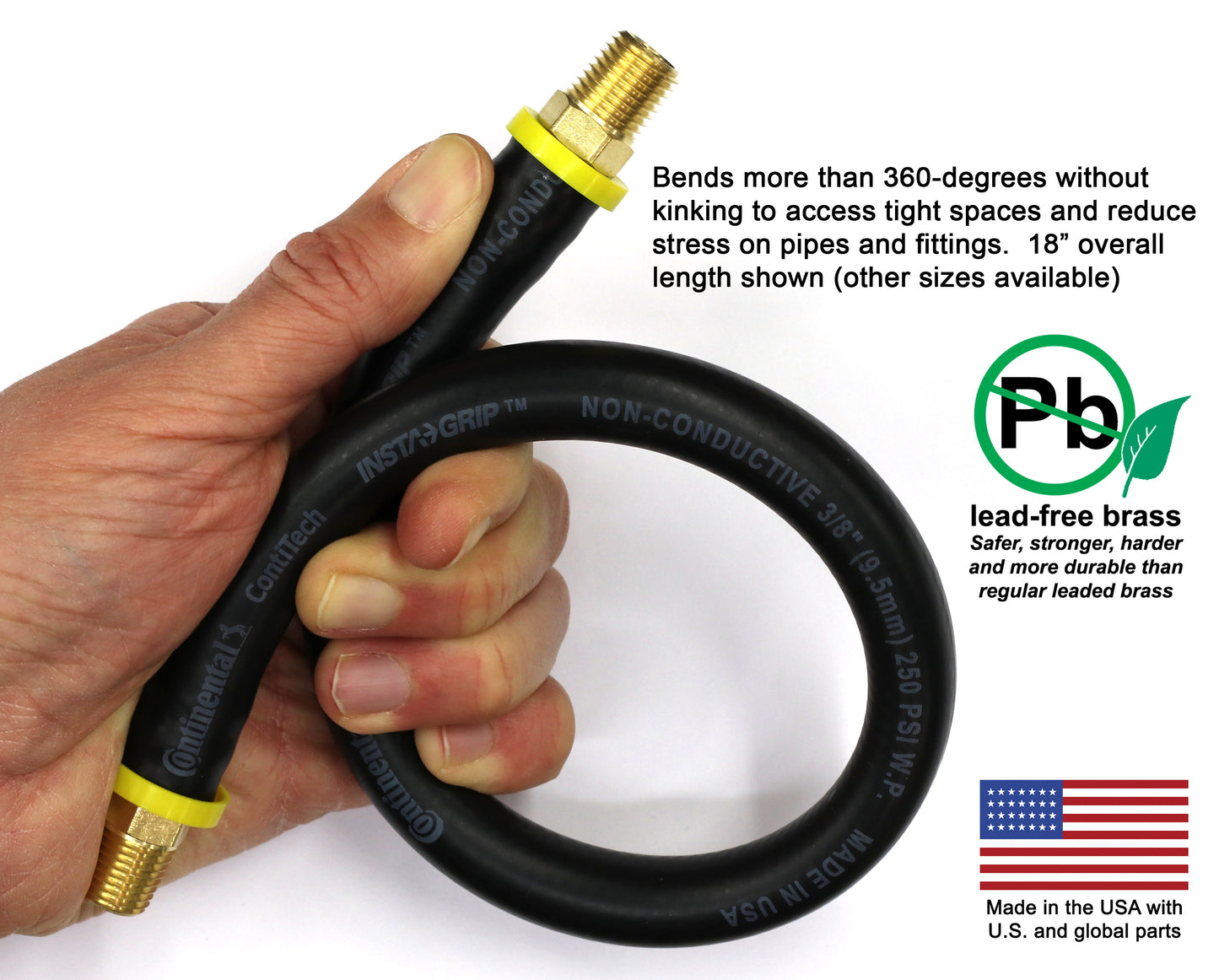 Short Air Compressor Hose: 1/4" Male NPT to 1/4" Male NPT Connections (Lead-Free Brass)