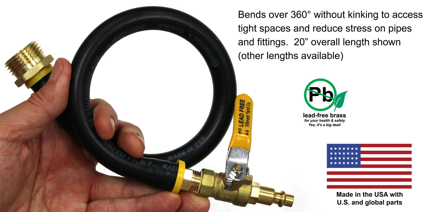 Winterize RV, Motorhome, Boat, Camper, and Travel Trailer: Air Compressor Quick-Connect Plug To Male Garden Hose Faucet Blow Out Adapter with Valve (Lead-Free Brass), Industrial Plug