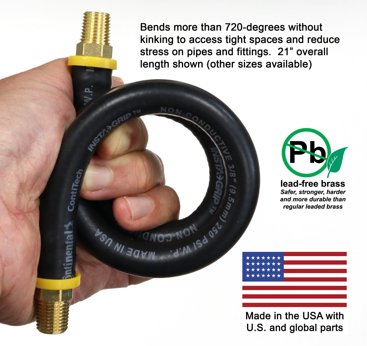 Short Air Compressor Hose: 1/4" Male NPT to 1/4" Male NPT Connections (Lead-Free Brass)