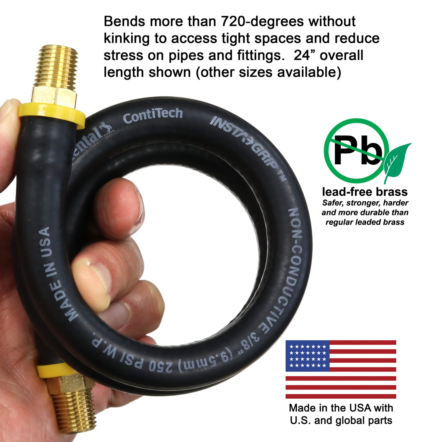 Short Air Compressor Hose: 1/4" Male NPT to 1/4" Male NPT Connections (Lead-Free Brass)