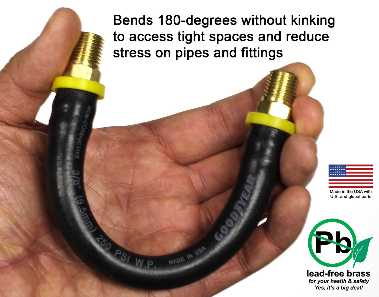 Short Air Compressor Hose: 1/4" Male NPT to 1/4" Male NPT Connections (Lead-Free Brass)