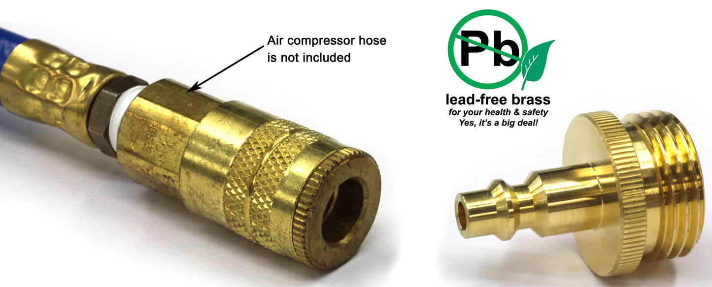 Winterize RV, Boat, Motorhome, Camper, and Travel Trailer: Air Compressor Quick-connect Plug To Male Garden Faucet Blow Out Adapter Fitting (Solid Lead-Free Brass)