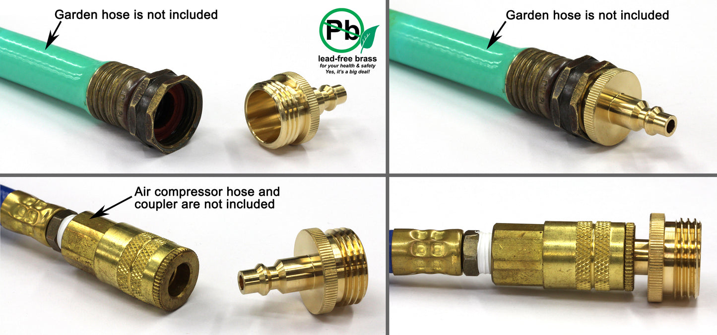 Winterize RV, Boat, Motorhome, Camper, and Travel Trailer: Air Compressor Quick-connect Plug To Male Garden Faucet Blow Out Adapter Fitting (Solid Lead-Free Brass)
