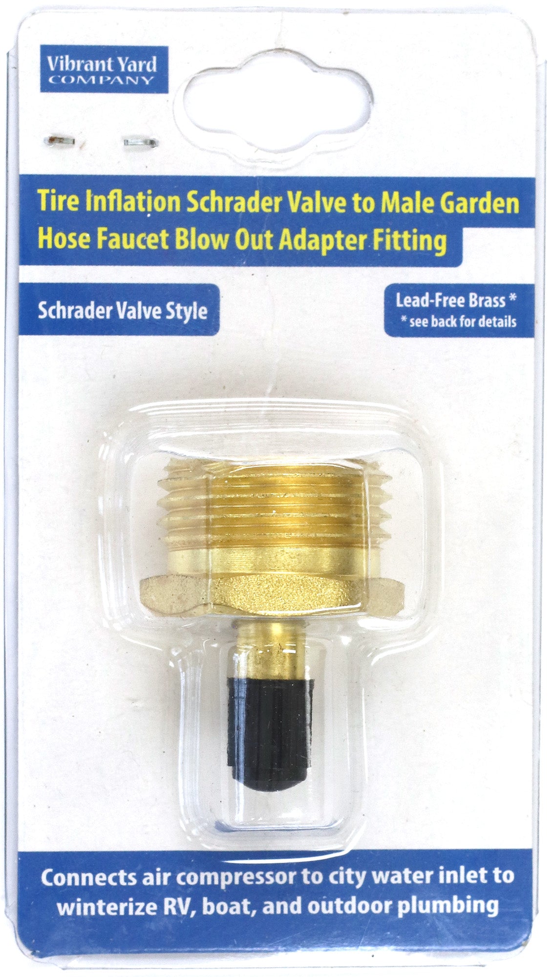 Tire Inflation Schrader Valve to Male Garden Hose Faucet | Winterize Blow Out Adapter Fitting for RV, Camper, and Travel Trailer (Solid Lead-Free Brass)