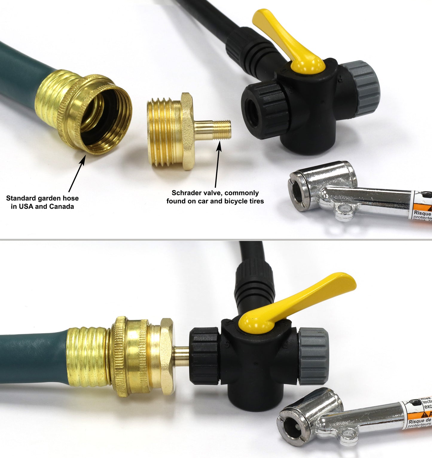 Tire Inflation Schrader Valve to Male Garden Hose Faucet | Winterize Blow Out Adapter Fitting for RV, Camper, and Travel Trailer (Solid Lead-Free Brass)