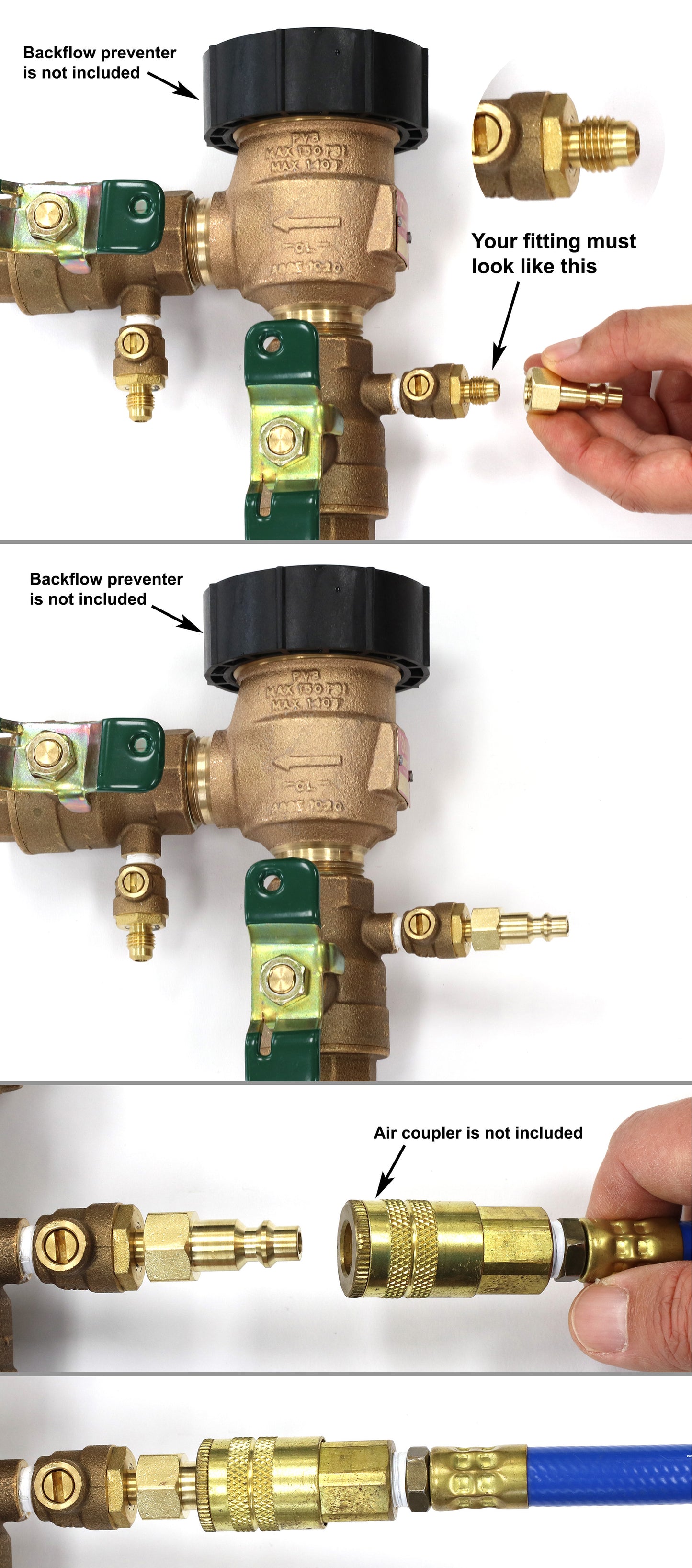 Industrial Style Plug to Female SAE 45-degree Flare Fittings | Adapters to Winterize Blow out Backflow Preventer and Pressure Vacuum Breaker (PVB) for Sprinkler System (Solid Lead-Free Brass)