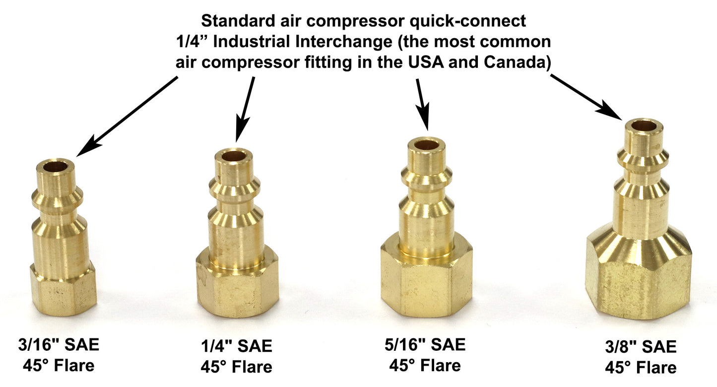 Industrial Style Plug to Female SAE 45-degree Flare Fittings | Adapters to Winterize Blow out Backflow Preventer and Pressure Vacuum Breaker (PVB) for Sprinkler System (Solid Lead-Free Brass)