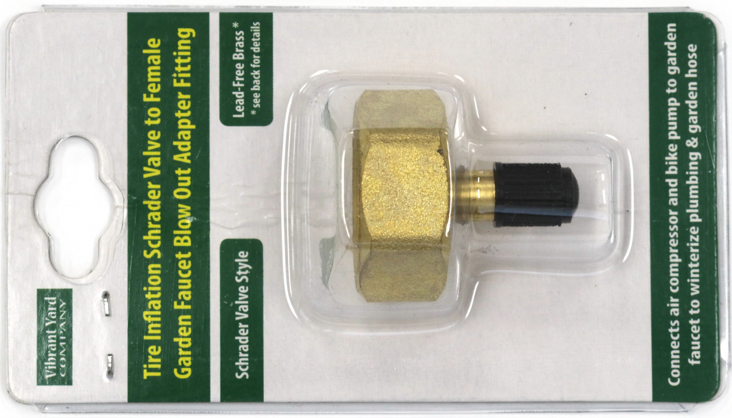 Tire Inflation Schrader Air Valve to Female Garden Hose Faucet | Winterize Blow Out Adapter Fitting