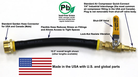 Winterize RV, Motorhome, Boat, Camper, and Travel Trailer: Air Compressor Quick-Connect Plug To Male Garden Hose Faucet Blow Out Adapter with Valve (Lead-Free Brass), Industrial Plug