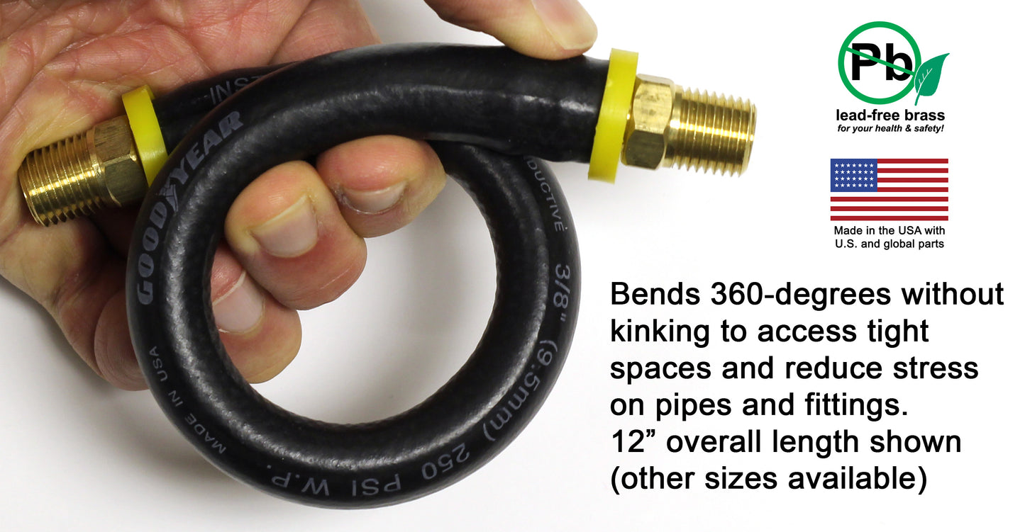 Short Air Compressor Hose: 1/4" Male NPT to 1/4" Male NPT Connections (Lead-Free Brass)
