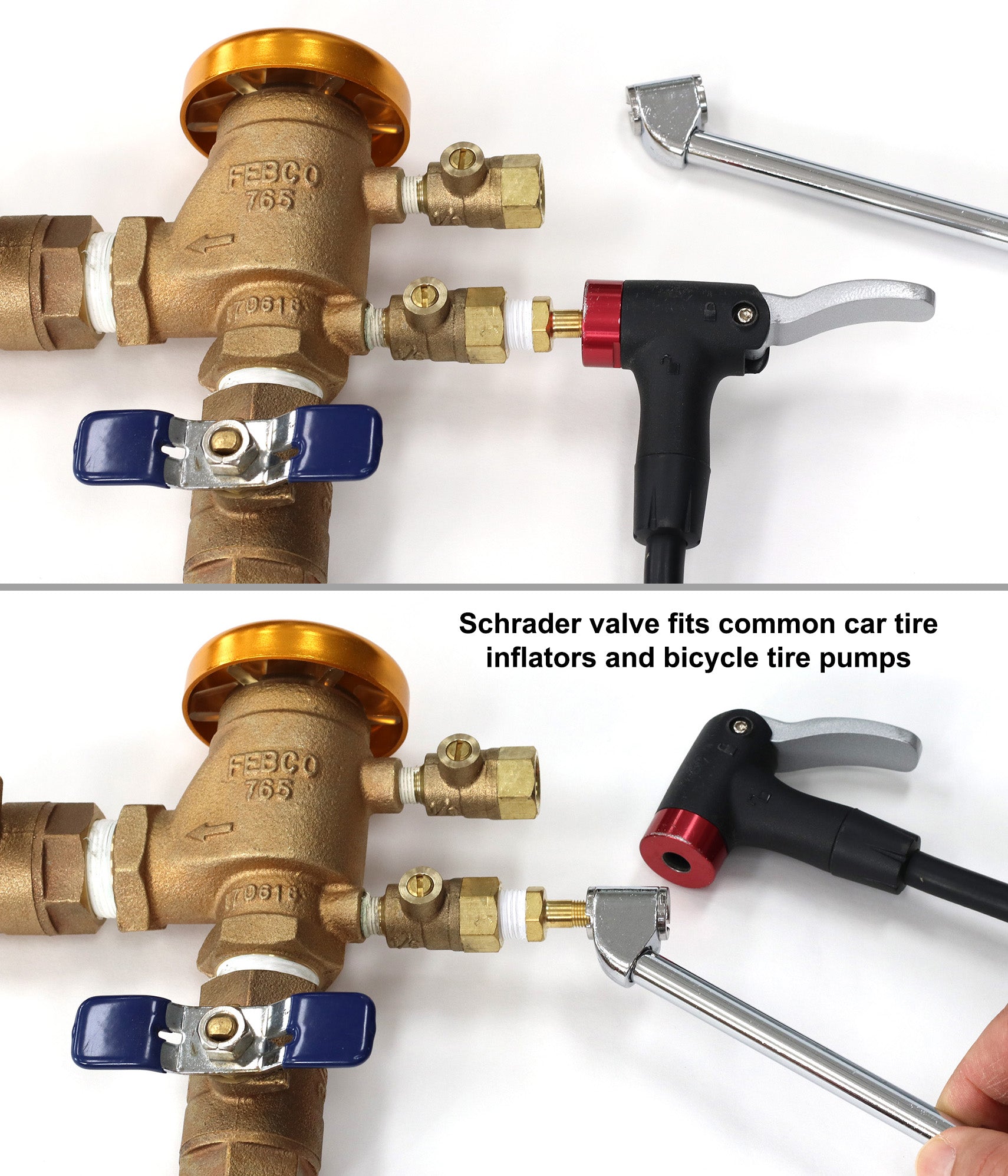 Schrader Valve to Male NPT Fittings | Adapters to Winterize Backflow Preventer and Pressure Vacuum Breaker (PVB) for Sprinkler Systems| Blowout Method Using Air Compressor (Lead-Free Brass)