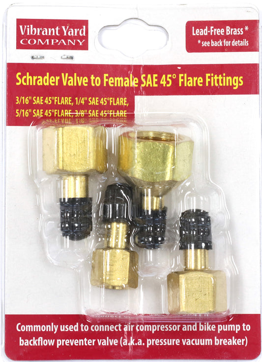 Schrader Valve to SAE 45-degree Flare Fittings | Adapter to Winterize Backflow Preventer and Pressure Vacuum Breaker (PVB) for Sprinkler System by Blowout Method Using Air Compressor, Lead-Free Brass