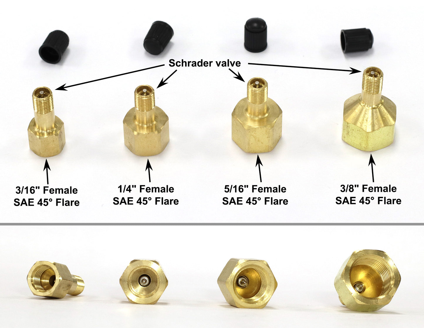 Schrader Valve to SAE 45-degree Flare Fittings | Adapter to Winterize Backflow Preventer and Pressure Vacuum Breaker (PVB) for Sprinkler System by Blowout Method Using Air Compressor, Lead-Free Brass