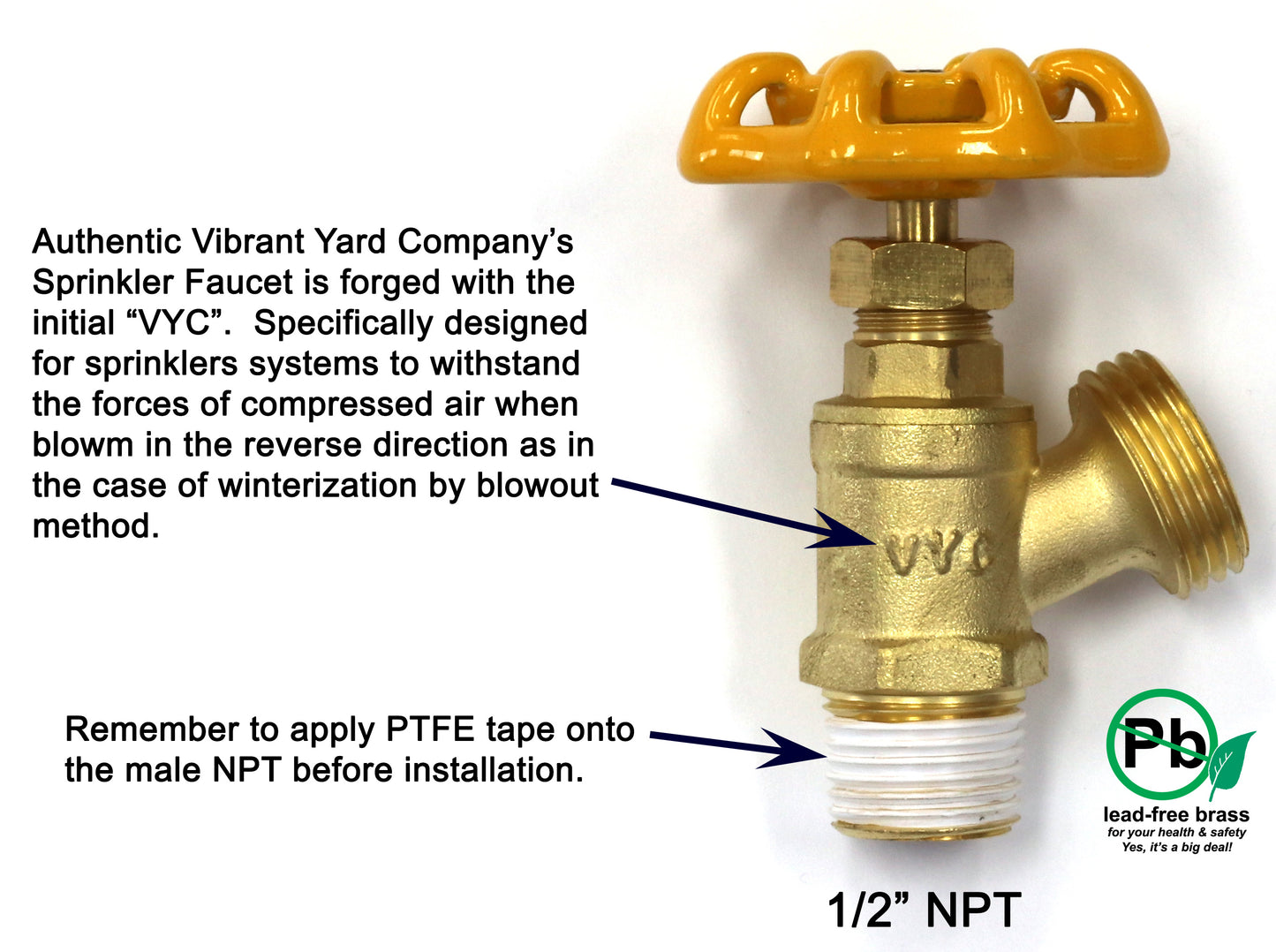 Sprinkler Garden Faucet with 1/2" MNPT Connection plus adapter bushings for 3/4" MNPT and 1" MNPT